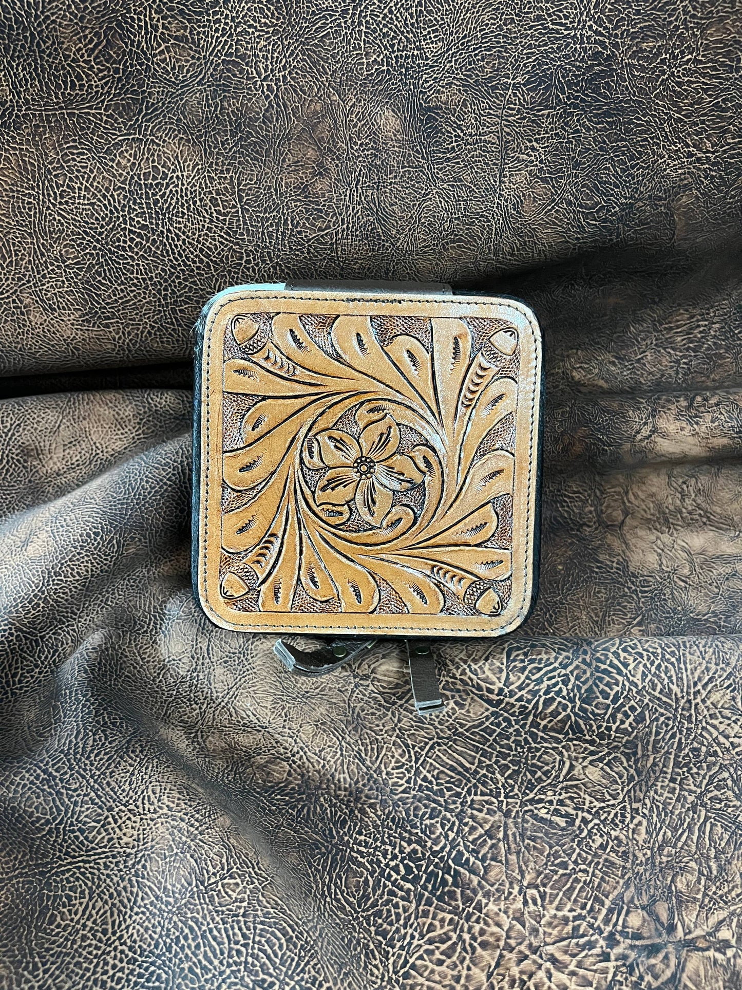 Tooled cowhide jewelry boxes
