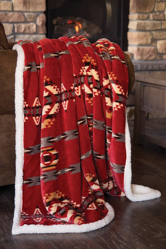 Southwestern Aztec Red Plush Sherpa Throw