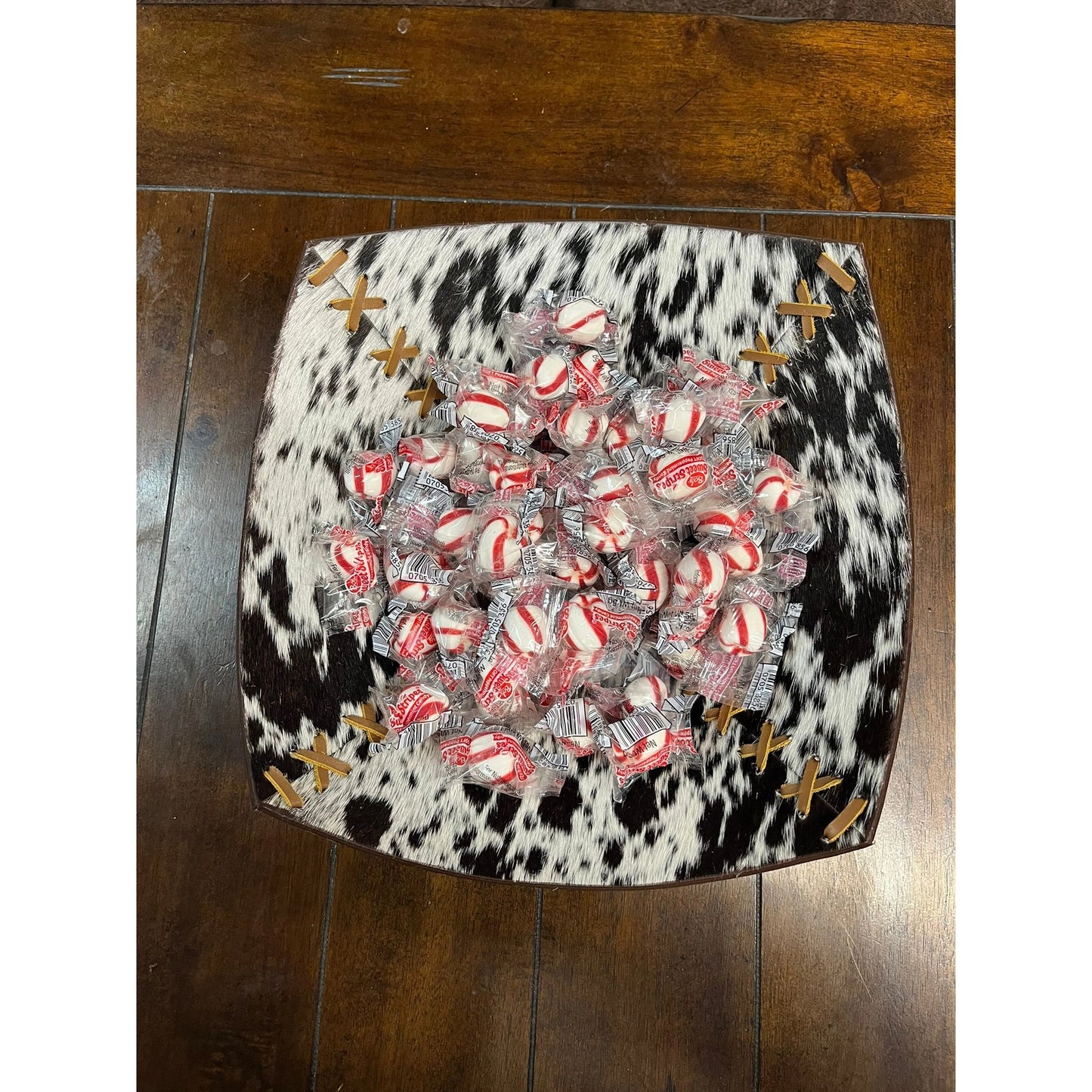 Cross Stitched Large Cowhide Bowl