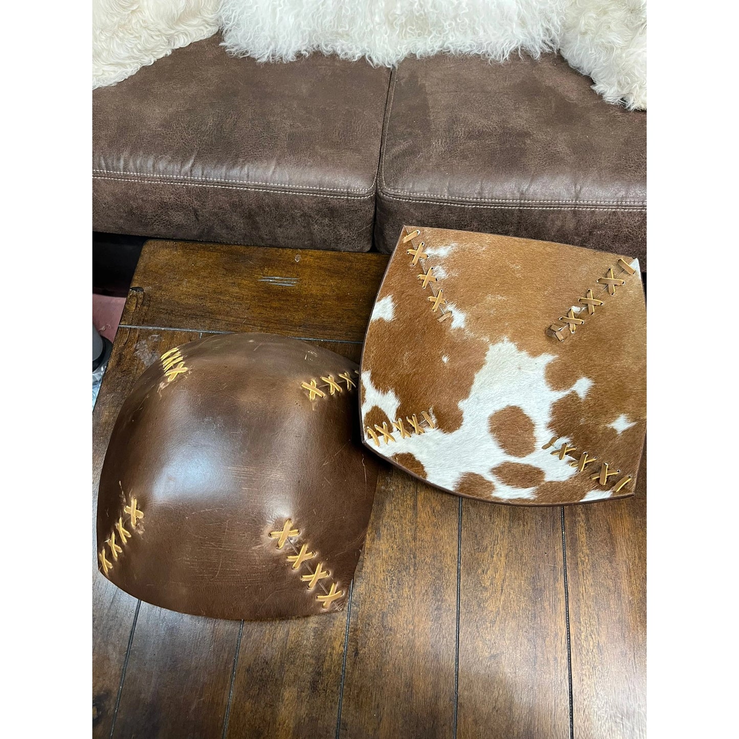 Cross Stitched Large Cowhide Bowl