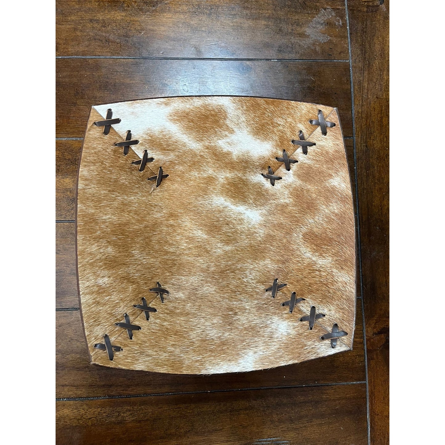 Cross Stitched Large Cowhide Bowl